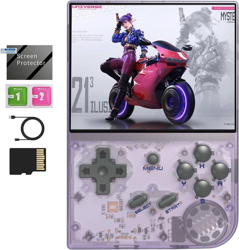 GiipGoop RG35XX 2024 Retro Gaming Consoles with 64GB Card rg35xx Handheld Game Console 3.5 inch IPS Screen Linux System Classic Emulator Hand Held Gaming Console Support HD TV Output Purple - Image 1